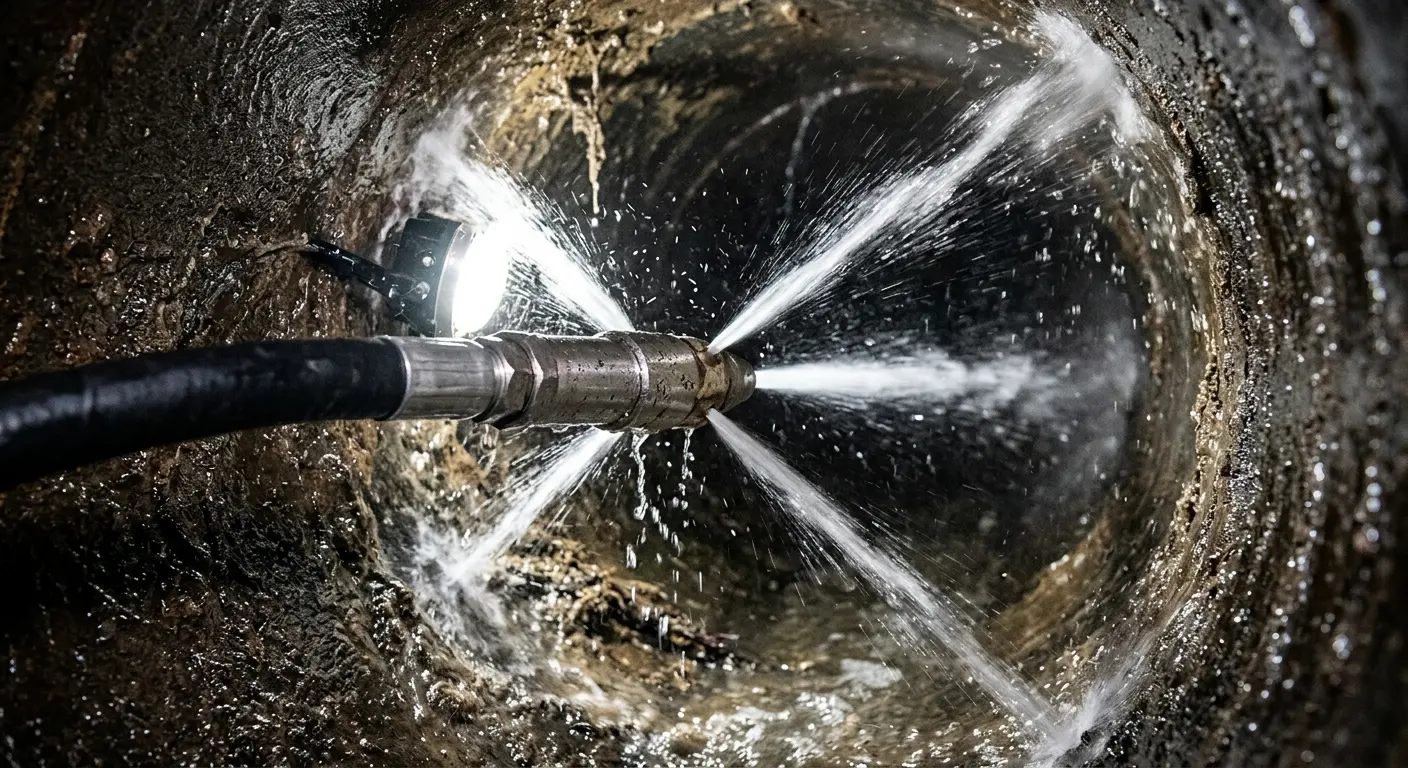 High-pressure hydro jetting nozzle cleaning sewer pipe for Storm Drain Cleaning in Midland